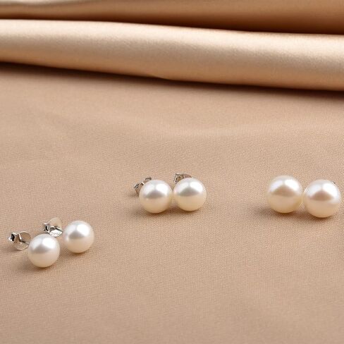Pearl Stud Earrings-925 Sterling Silver Genuines Freshwater Cultured Pearl Earrings Studs For Women Size Choose in Saudi Arabia