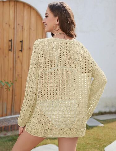 Ivicoer Mesh V Neck Bathing Suit Cover Ups For Women Flare Sleeve Beach Cover Up Net S-XL in Kuwait