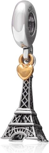 The Paris Eiffel Tower Charm with Golden Heart 925 Sterling Silver Ttavel Charm Fits DIY Bracelet in Kuwait