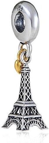 The Paris Eiffel Tower Charm with Golden Heart 925 Sterling Silver Ttavel Charm Fits DIY Bracelet in Kuwait