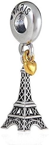 The Paris Eiffel Tower Charm with Golden Heart 925 Sterling Silver Ttavel Charm Fits DIY Bracelet in Kuwait