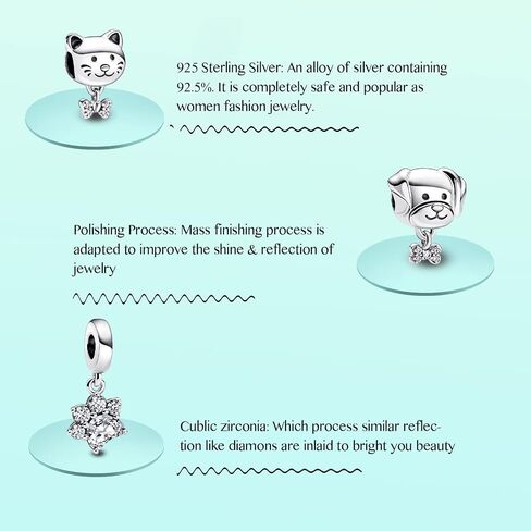 Annmors 925 Sterling Silver Charms Cute Cat/Dog Paw Beads Dangle For Women Bracelets Necklace, Monther's Day Perfect Gifts 3 Piece/Package in Kuwait