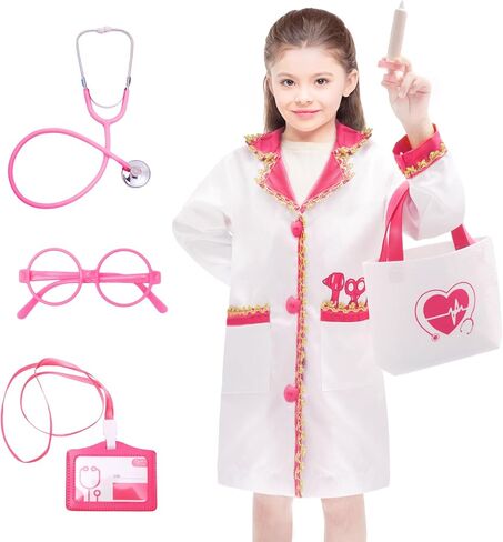 FUNCREVITY Doctor Costume for Kids Doctor Lab Coat with Stethoscope Doctor Dress Up Costume for Toddlers Girls Kids in Kuwait
