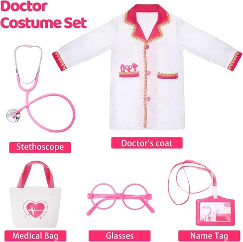 FUNCREVITY Doctor Costume for Kids Doctor Lab Coat with Stethoscope Doctor Dress Up Costume for Toddlers Girls Kids in Kuwait