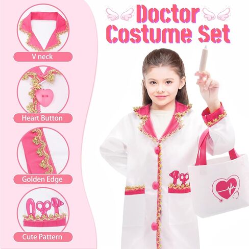 FUNCREVITY Doctor Costume for Kids Doctor Lab Coat with Stethoscope Doctor Dress Up Costume for Toddlers Girls Kids in Kuwait