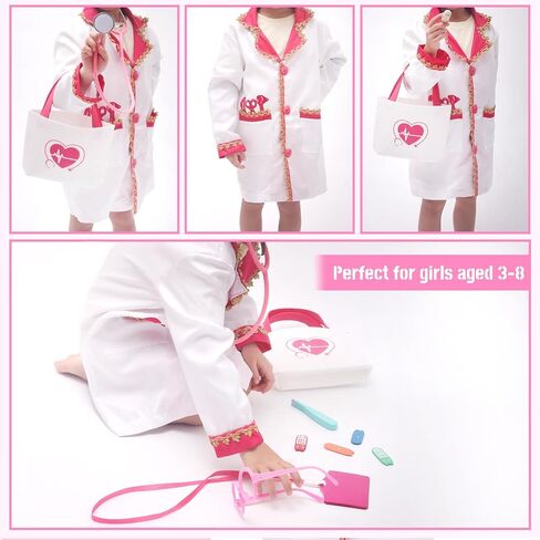 FUNCREVITY Doctor Costume for Kids Doctor Lab Coat with Stethoscope Doctor Dress Up Costume for Toddlers Girls Kids in Kuwait