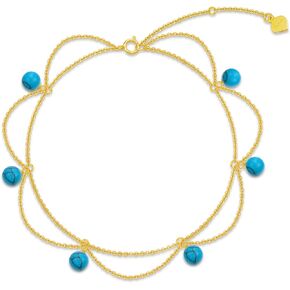 14K Gold Turquoise Anklet for Women, Real Yellow Gold Layered Beaded Anklet Fine Jewelry Gift for Wife Girlfriend Mom Her 8+2 inch
