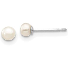 10k White Gold 3-4mm White Button FW Cultured Pearl Stud Post Earrings