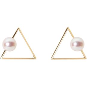 Japanese 5.5mm Akoya Cultured Pearl Earrings for Women with 18K Yellow Gold | Stylish Design Excellent Gift | Pearl Earrings