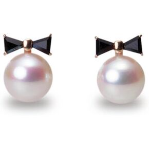 Japanese 7.0mm Akoya Cultured Pearl with Onyx Earrings for Women with 18K Pink Gold | Lovely Design Excellent Gift | Pearl Earrings