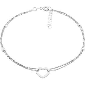 Beaux Bijoux Sterling Silver/14K Gold Plated Italian 9" + 1" Extension Double Strand Heart and Beads Anklet