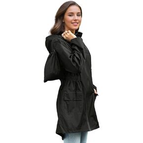 Zando Packable Rain Jacket Women Long Waterproof Rain Coat Lightweight with Hood Windbreaker Jackets Outdoor Trench Coat