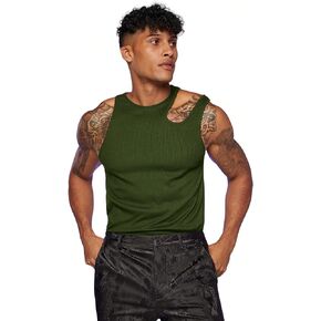 WDIRARA Men's Mesh See Through Sleeveless Tank Top Sheer Round Neck Tops