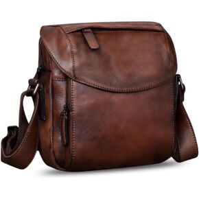 IVTG Genuine Leather Messenger Bag for Men Crossbody Shoulder Bag Satchel Casual Sling Daypack Work Business Daily Purse