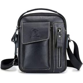 KPYWZER Genuine Leather Shoulder Bag Small Men Messenger Pack Handbag Sling Crossbody Bag Man Purse for Business