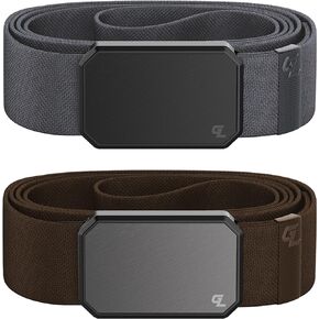Black/Stone and Gun Metal/Brown Groove Belt Bundle - Men's Stretch Nylon Belt with Magnetic Aluminum Buckle, Lifetime Coverage - Medium