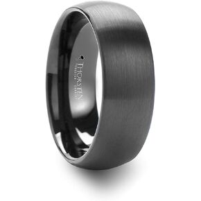 Raider | Tungsten Ring | Comfort Fit | Black Domed Matte Brushed Finish Tungsten Carbide Ring Wedding Band - 8mm