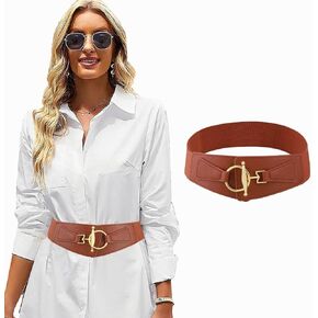 Women Leather Belt Stretch Dresses Belt Elastic Vintage Waist Belts Buckle for Women and Girls