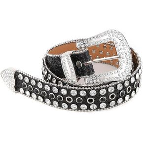 HZMAN Rhinestone Belt for Women Men Western Cowboy Cowgirl Studded Belt Sparkly Bling Leather Belt for Jeans Pants