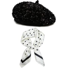 Women's Sequin Beret Hats with Accessories, Vintage Sparkle Paris French Cap, Stylish Artist Cap for Ladies (Black) in Kuwait