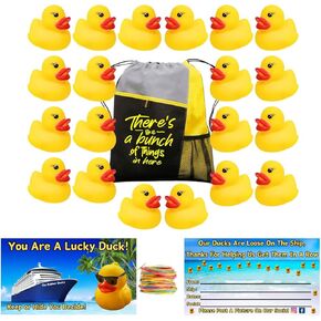 Cruise Rubber Ducks for Hiding with Tags 61 pc Bundle with Convenient Beach Bag for Carrying All Major Cruise Lines, Includes 20 Rubber Ducks, 20 Duck Tags, 20 Rubber Bands and 1 Drawstring Backpack in Saudi Arabia