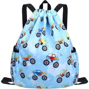 RHCPFOVR Drawstring Backpack for Kids - Car Bags for Girls Gym Dance Beach Swim Travel Bag With Two Water Bottle Holder