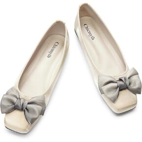Ballet Flats for Women ; Square Toe Mary Jane Flats ; Satin Material Ballet Shoes ; Bowknot Elegant Dressy Women Shoes