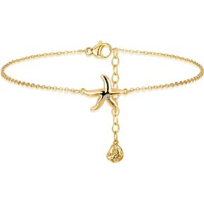 GUEMER Gold Ankle Bracelets for Women, 14K Gold Plated Anklets Adjustable Cuban Link Anklets Set Tiny Cute Summer Barefoot Jewelry Gift.