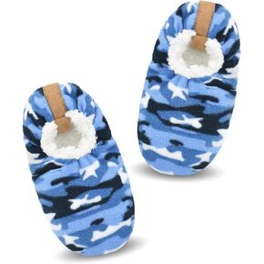VAGUKU Boys House Slippers With Non Skid Bottoms, Cute Animal Slipper Socks With Grippers For Big Kids, Cozy Soft Sole Warm Fuzzy House Shoes