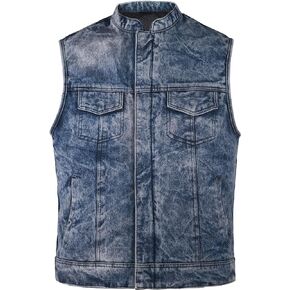 Leatherick Men’s motorcycle sleeveless Dual closure Breathable inner Lining Thrill Vibe Fadded Denim Vest