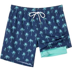 SURF CUZ Mens Swim Trunks with Compression Liner Quick Dry Swim Shorts 7" Swimming Trunks Stretch Bathing Suit Zipper Pockets