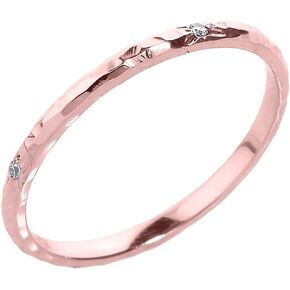 Modern Contemporary Rings 10K Rose Gold Diamond Accented Hammered Stackable Slender Ring with Starburst Engraved Flush Set Gems (J-K Color, I1-I2 Clarity)