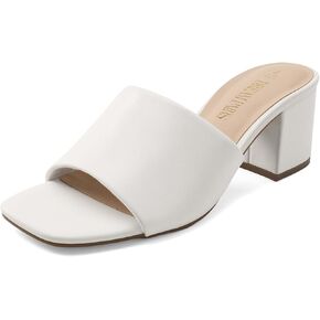 DREAM PAIRS Women's Square Open Toe Heels Sandals Low Block Chunky Heeled Sandals Slide Sandals Slip on Comfortable Casual Pumps Shoes