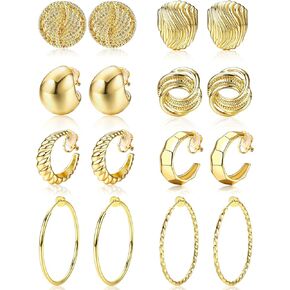 CASSIECA Clip on Earrings for Women 14K Gold Plated Chunky Clip on Hoops Earrings Hypoallergenic Lightweight Fake Hoops Earrings Non Pierced Jewelry Gold Silver Tone