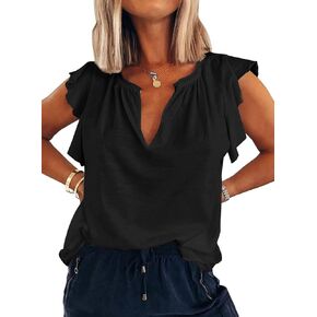Ebifin Womens Plus Size Tank Tops V Neck Ruffle Sleeve Summer Casual Loose Blouses Tee Shirts