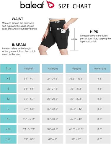 BALEAF Biker Shorts Women Yoga Gym Workout Spandex Running Volleyball Tummy Control Compression Shorts with Pockets Lycra 8" Black XXL in Saudi Arabia