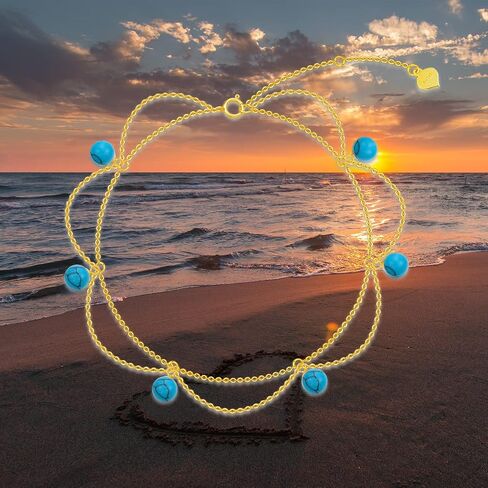 14K Gold Turquoise Anklet for Women, Real Yellow Gold Layered Beaded Anklet Fine Jewelry Gift for Wife Girlfriend Mom Her 8+2 inch in Saudi Arabia