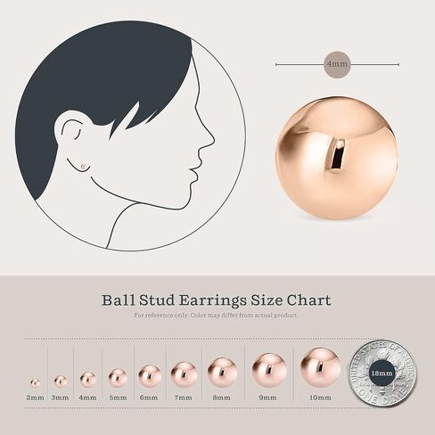 KEZEF Sterling Silver Ball Stud Earrings for Women - Hypoallergenic Lightweight Stud Earrings for Women | 2mm-16mm Ball Earrings in 14K Gold, Rose Gold or 925 Sterling Silver in Saudi Arabia