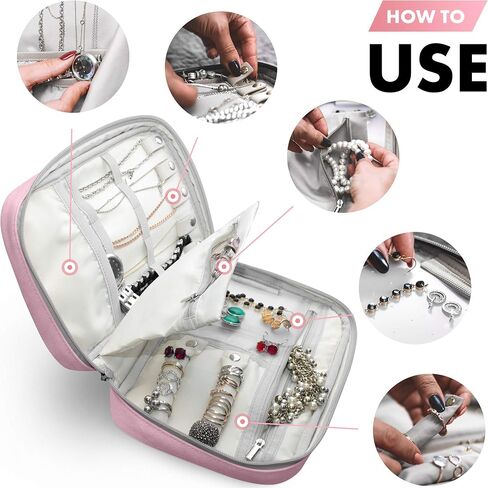 VASCO Travel Jewelry Organizer Roll - Portable Travel Jewelry Case - Compact Jewelry Bag - Jewelry Roll for Necklaces, Earrings, Rings and More - Easy to Carry Jewelry Box for Women in Saudi Arabia