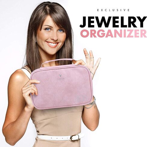 VASCO Travel Jewelry Organizer Roll - Portable Travel Jewelry Case - Compact Jewelry Bag - Jewelry Roll for Necklaces, Earrings, Rings and More - Easy to Carry Jewelry Box for Women in Saudi Arabia