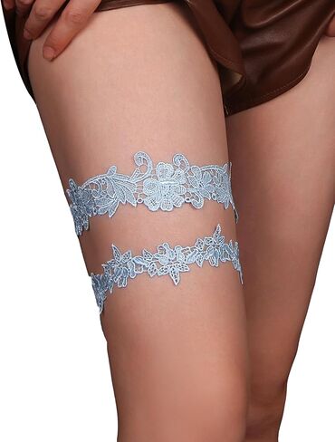 ohmydear White Wedding Garter for Bride Floral Lace Bridal Garter 2 Pieces Stretch Garter Sets for Wedding Party in Kuwait