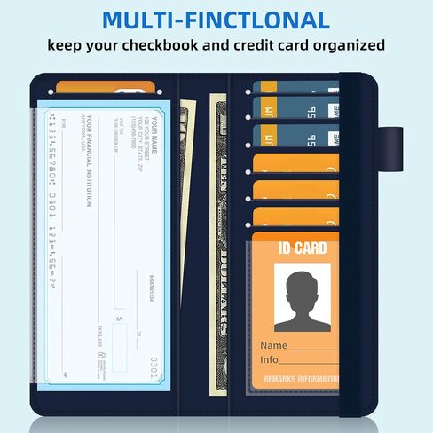 bvya Checkbook Cover for Men & Women with RFID Blocking, Premium Printed Leather Checkbook Holder Slim Wallets with Pen Holder & Built-in Clear Plastic Divider for Duplicate Checks in Saudi Arabia