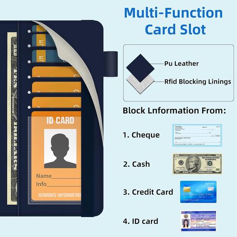 bvya Checkbook Cover for Men & Women with RFID Blocking, Premium Printed Leather Checkbook Holder Slim Wallets with Pen Holder & Built-in Clear Plastic Divider for Duplicate Checks in Saudi Arabia