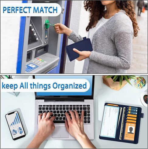 bvya Checkbook Cover for Men & Women with RFID Blocking, Premium Printed Leather Checkbook Holder Slim Wallets with Pen Holder & Built-in Clear Plastic Divider for Duplicate Checks in Saudi Arabia