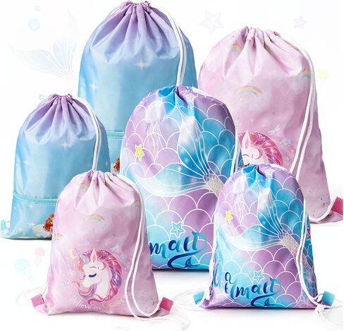 WSBArt Drawstring Backpack for Girls 6pcs Rainbow Waterproof Draw String Bags Large Dance Sackpack for Gym Swimming Sports Beach Travel Birthday Gift in Saudi Arabia