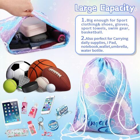 WSBArt Drawstring Backpack for Girls 6pcs Rainbow Waterproof Draw String Bags Large Dance Sackpack for Gym Swimming Sports Beach Travel Birthday Gift in Saudi Arabia