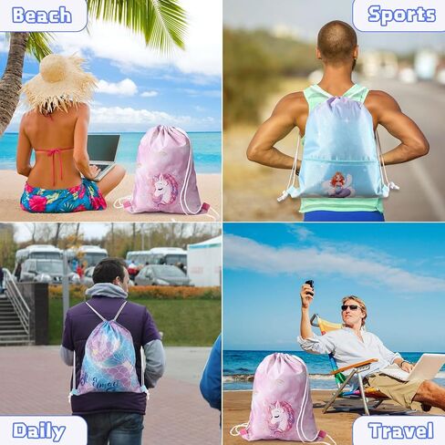 WSBArt Drawstring Backpack for Girls 6pcs Rainbow Waterproof Draw String Bags Large Dance Sackpack for Gym Swimming Sports Beach Travel Birthday Gift in Saudi Arabia