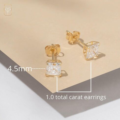 14k White Gold Princess Cut CZ Stud Earrings Set for Women & Men | 4.5mm 1 CTTW and 6.5mm 3.0 CTTW Cubic Zirconia Earrings Studs with Gold Earring Backs | by MAX + STONE in Saudi Arabia