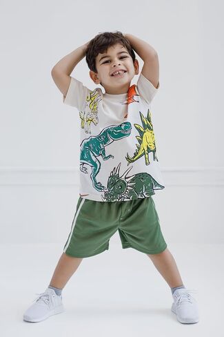 Construction Dinosaur Video Game Space Astronaut Monster Truck T-Shirt & Mesh Shorts Outfit Toddler to Little Kid in Kuwait