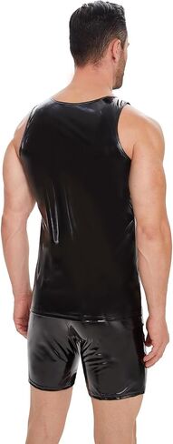 Men Sexy Leather Tank Top, Plus Size S-5XL, Shiny PVC Leather, Sleeveless Leather T-Shirt for Male in Saudi Arabia